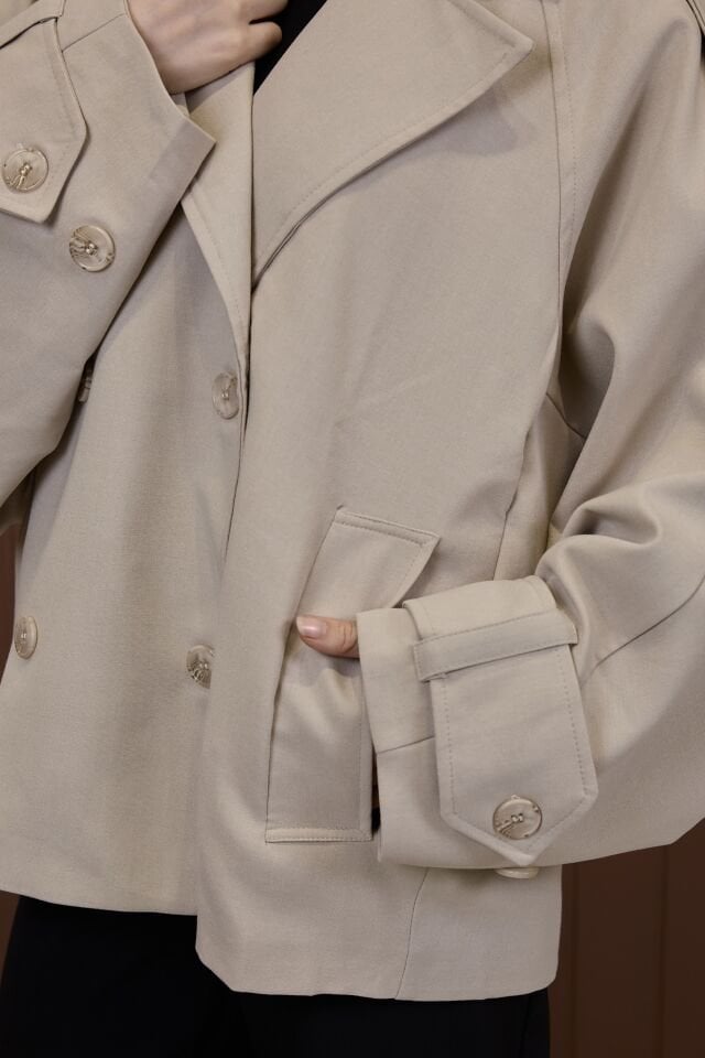 Taş Rengi Rüzgarlık Detaylı Moonlight Kısa Trençkot