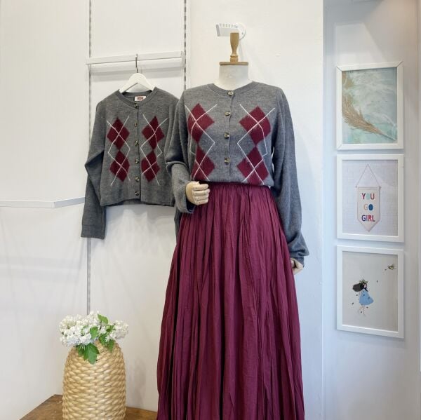 Baklava Desenli Gri Hırka