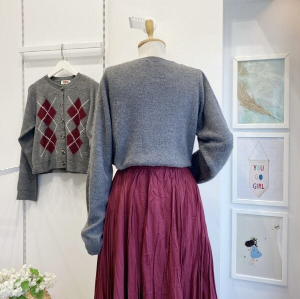 Baklava Desenli Gri Hırka