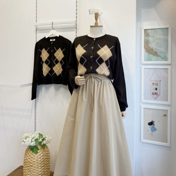 Baklava Desenli Acı Kahve Hırka