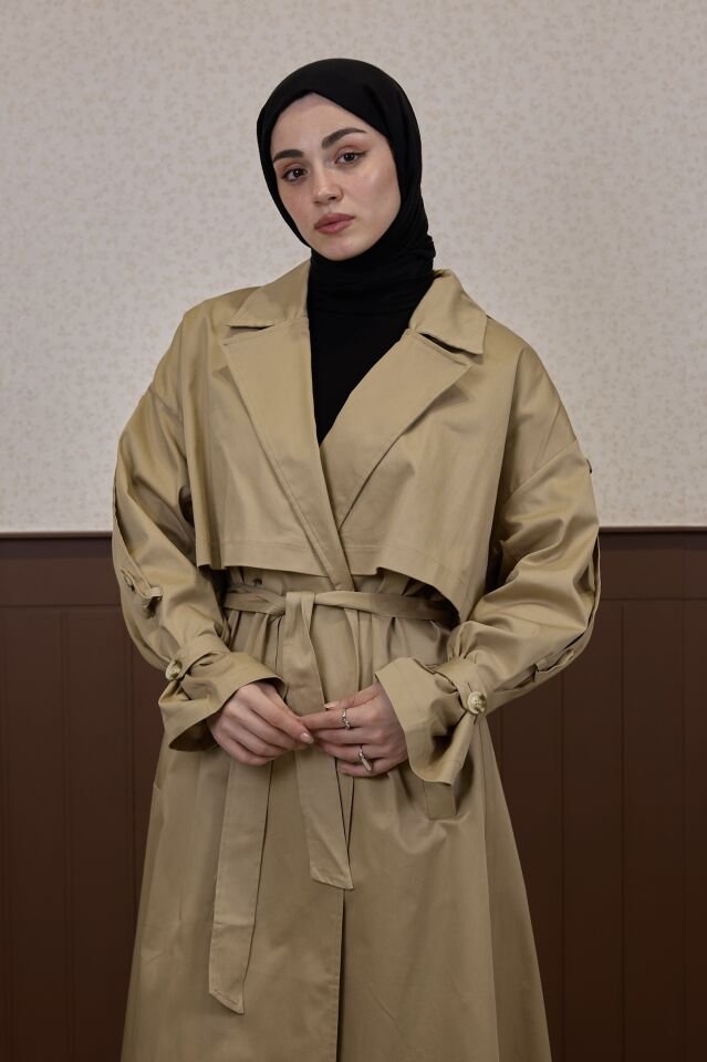 Camel Rüzgarlık Detaylı Etoffe Trençkot