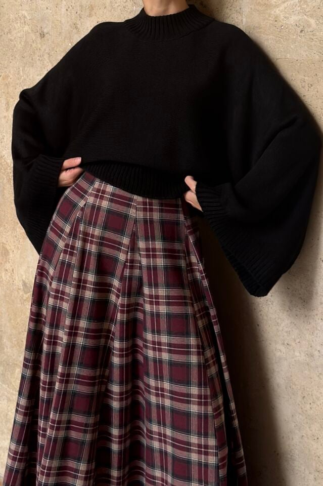 Bordo Ekose Desen Winter Etek
