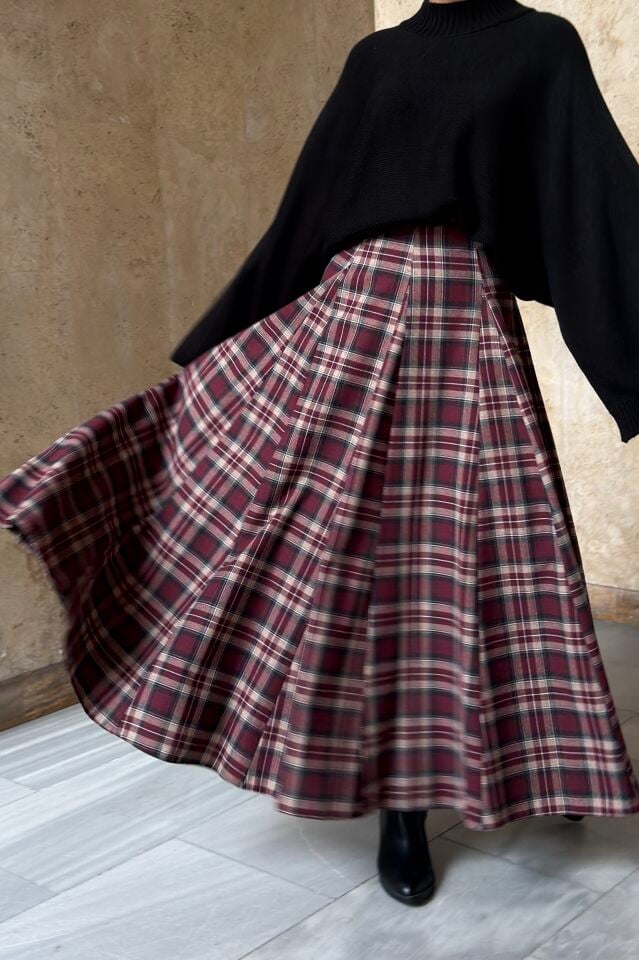 Bordo Ekose Desen Winter Etek