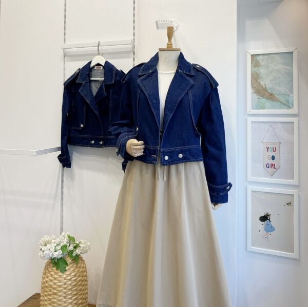 Lacivert Zımba Düğme Detaylı Kot Ceket