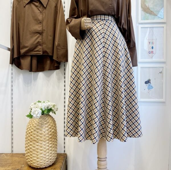 Kahverengi Jesen Kloş Model Ekoseli Etek