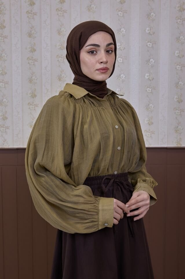 Haki Yeşili Tensel Elise Gömlek