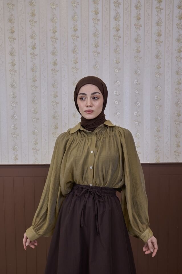 Haki Yeşili Tensel Elise Gömlek