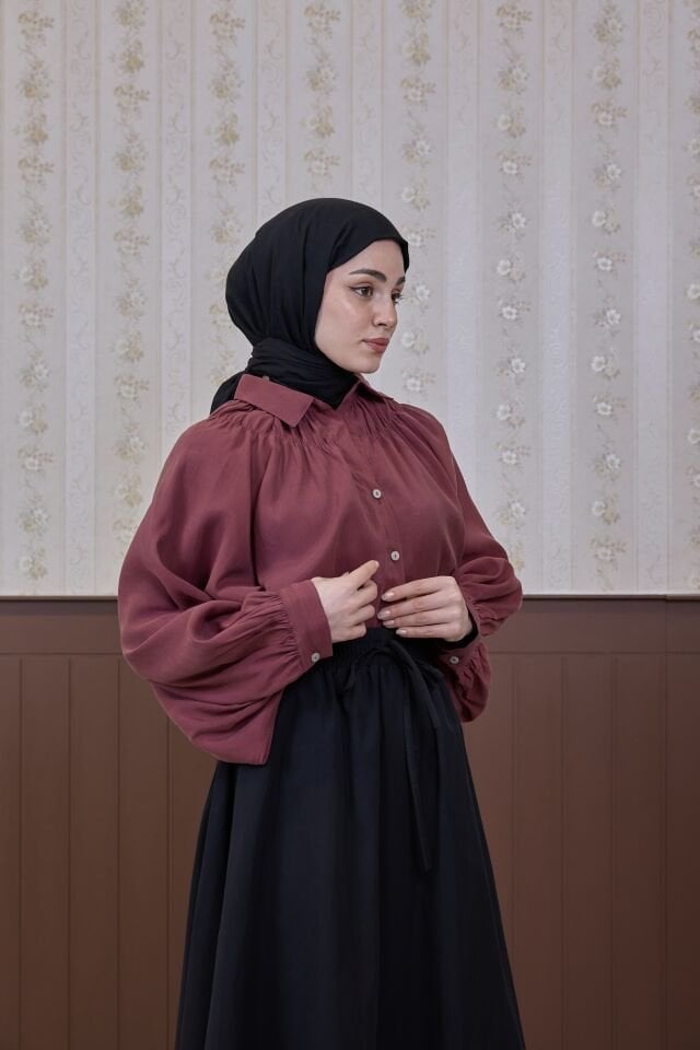 Bordo Tensel Elise Gömlek
