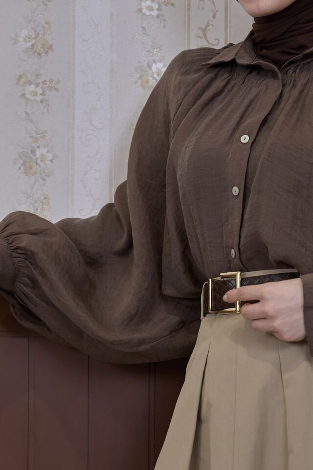 Kahverengi Tensel Elise Gömlek