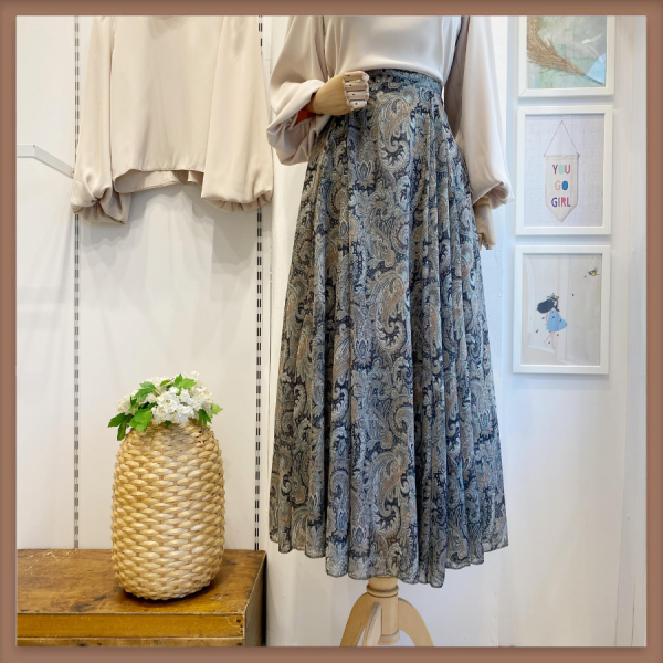 Şal Desenli Koyu Yeşil Şifon Etek