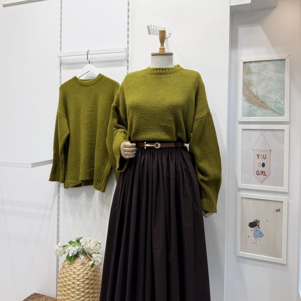 Zeytin Yeşili Oversize Kazak