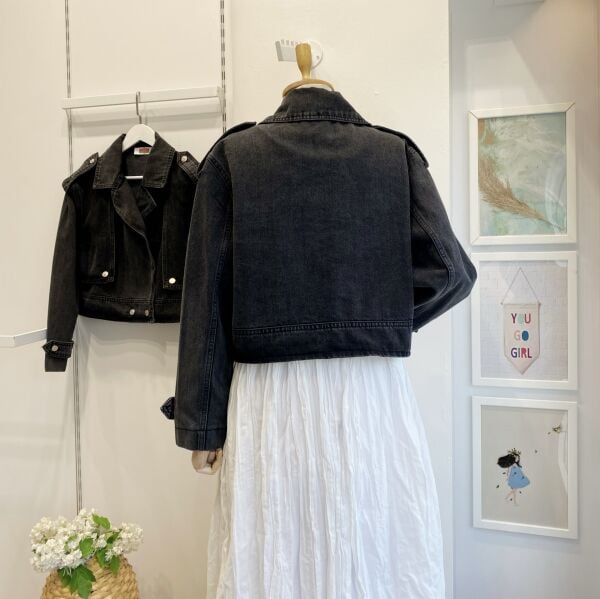 Antrasit Zımba Düğme Detaylı Kot Ceket