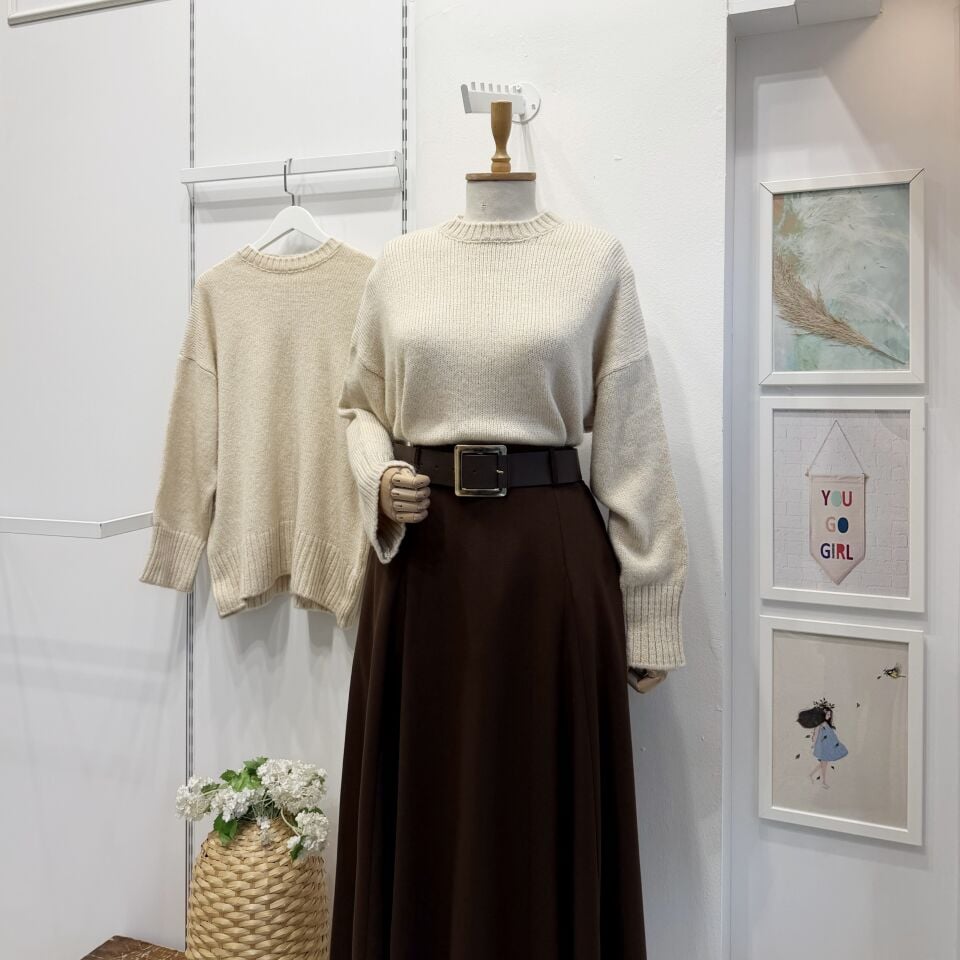 Taş Rengi Oversize Kazak