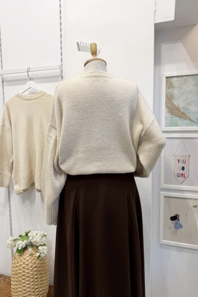 Taş Rengi Oversize Kazak