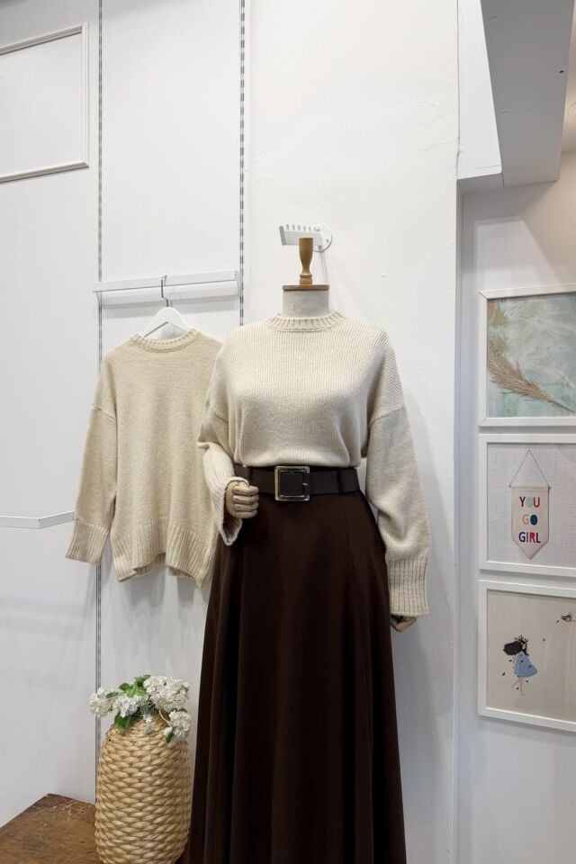 Taş Rengi Oversize Kazak