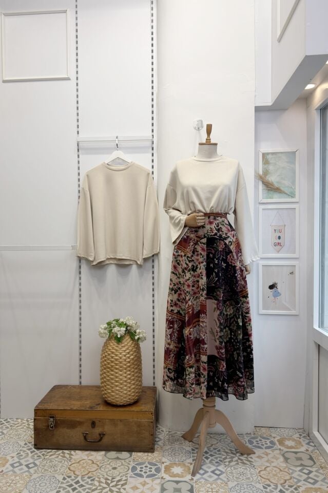 Rengarenk Desenli Şifon Etek