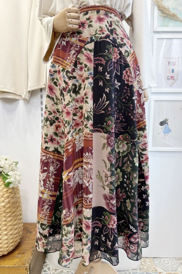 Rengarenk Desenli Şifon Etek