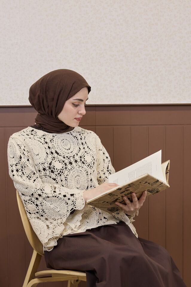 Krem Dantel Güpürlü Folia Bluz