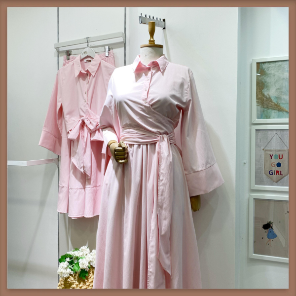 Şeker Pembe Kuşak Detaylı Poplin Takım