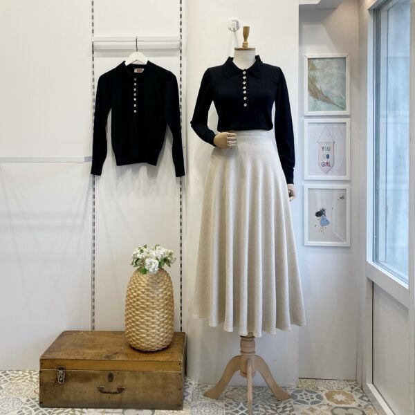 Krem Kloş Kaşe Etek