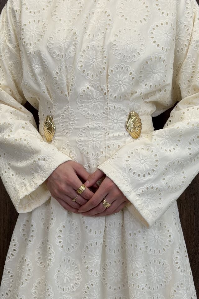 Ekru Dantel Güpürlü Perla Elbise