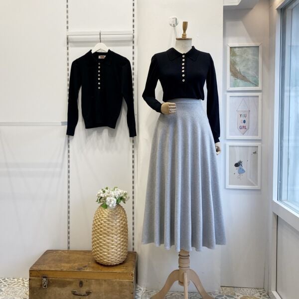 Gri Kloş Kaşe Etek