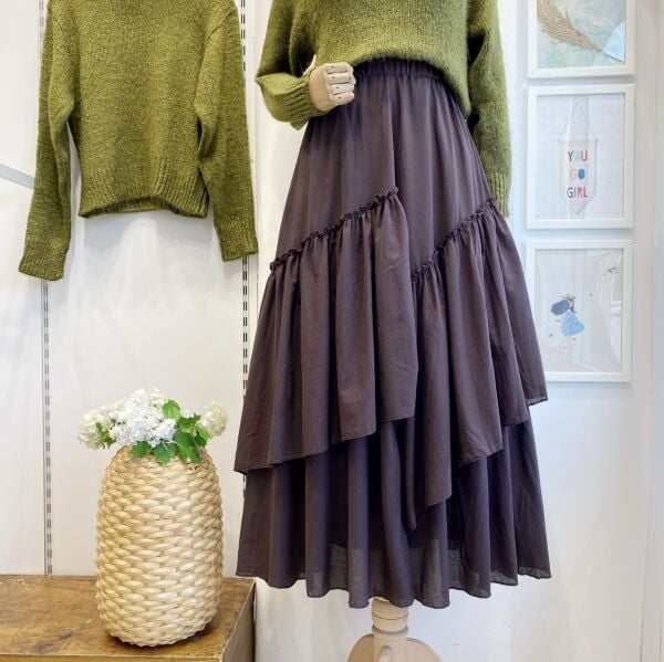 Bitterbrauner Ajouter-Voile-Leinenrock