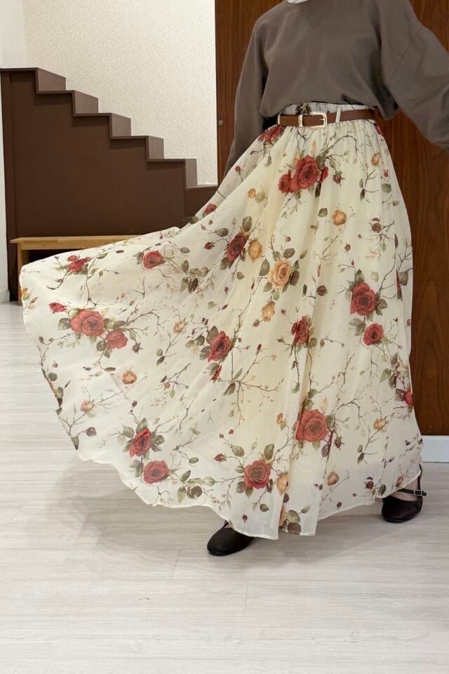 Kırmızı Bahar Şifon Etek