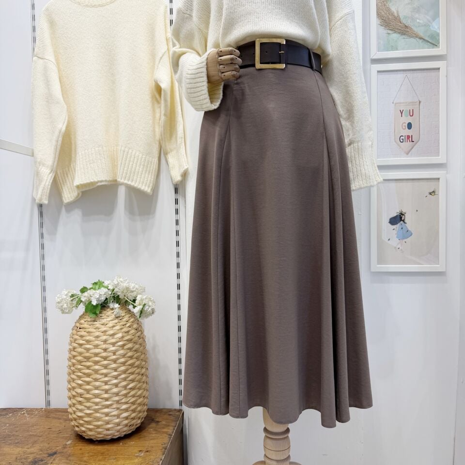 Koyu Vizon Geniş Kemerli Holly Etek