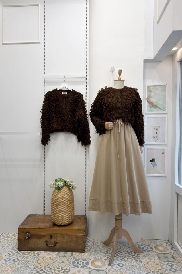 Kahverengi Peluş Tüylü Hırka