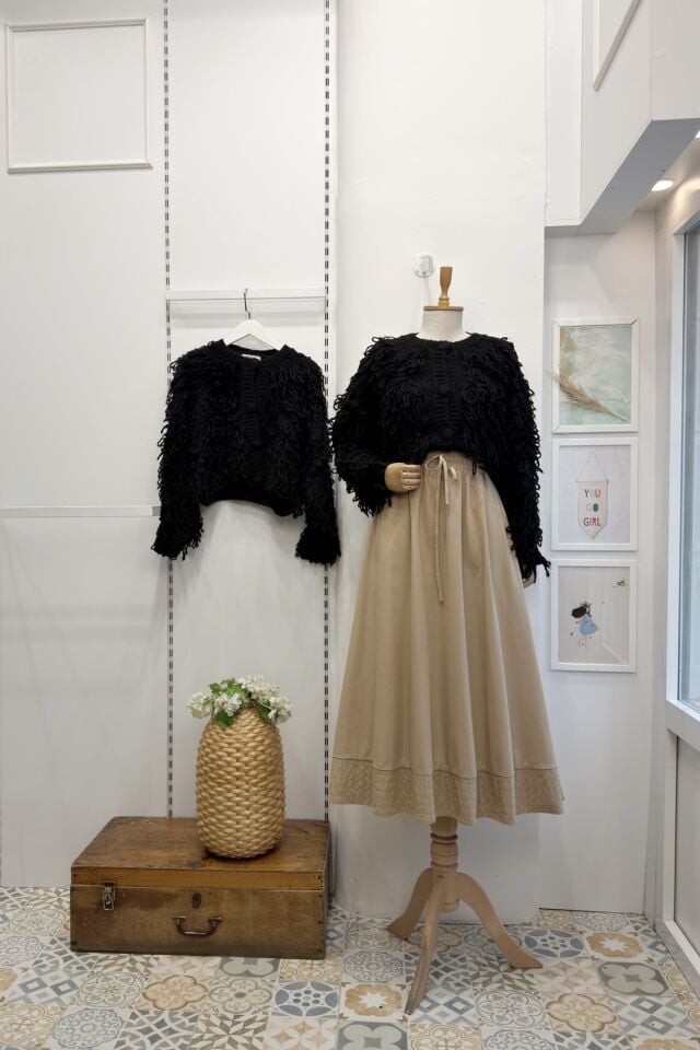 Siyah Peluş Tüylü Hırka