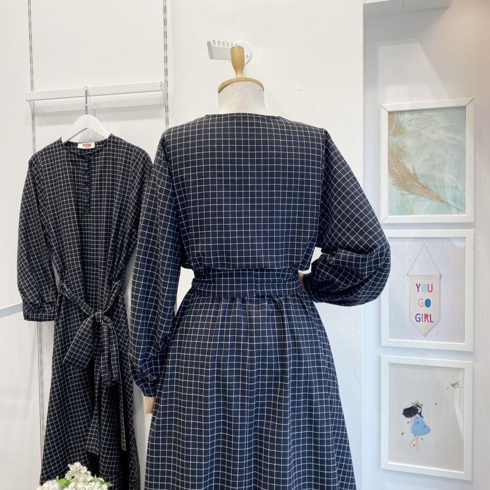 Siyah Kare Çizgili Sweety Elbise