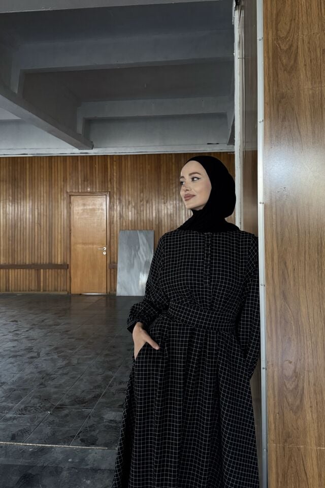 Siyah Kare Çizgili Sweety Elbise