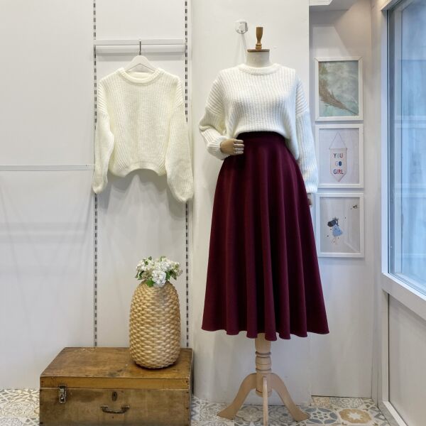 Bordo Kloş Kaşe Etek