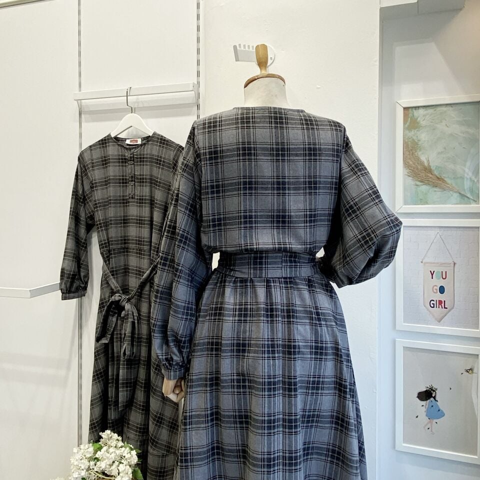 Gri Ekoseli Sweety Elbise