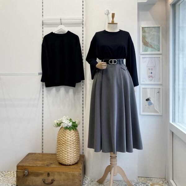 Kemer Detaylı Gri Crep Etek