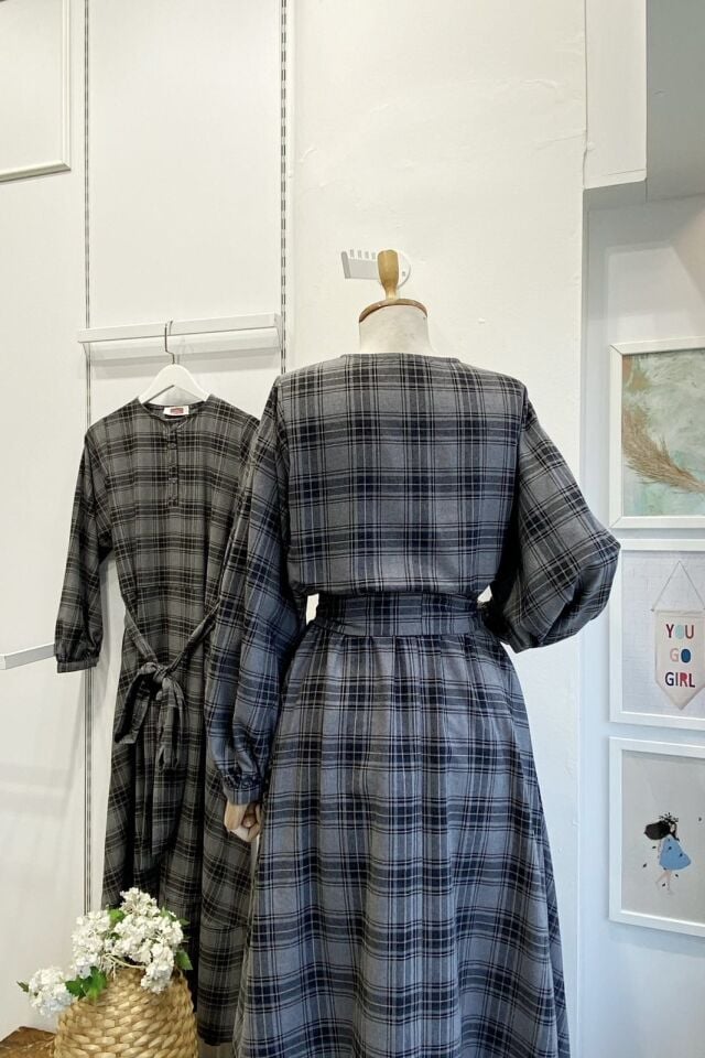 Gri Ekoseli Sweety Elbise