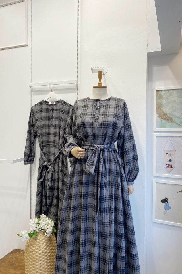 Gri Ekoseli Sweety Elbise