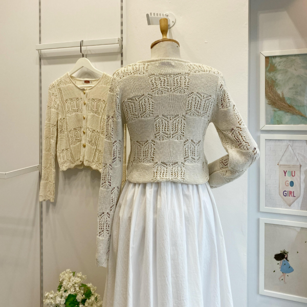 Krem Gold Düğmeli Romance Hırka