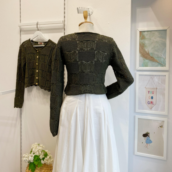 Yeşil Gold Düğmeli Romance Hırka