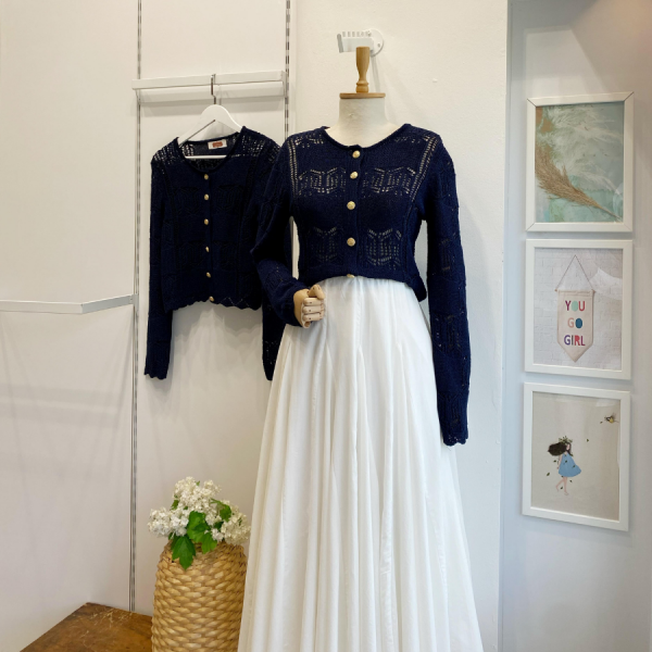 Lacivert Gold Düğmeli Romance Hırka