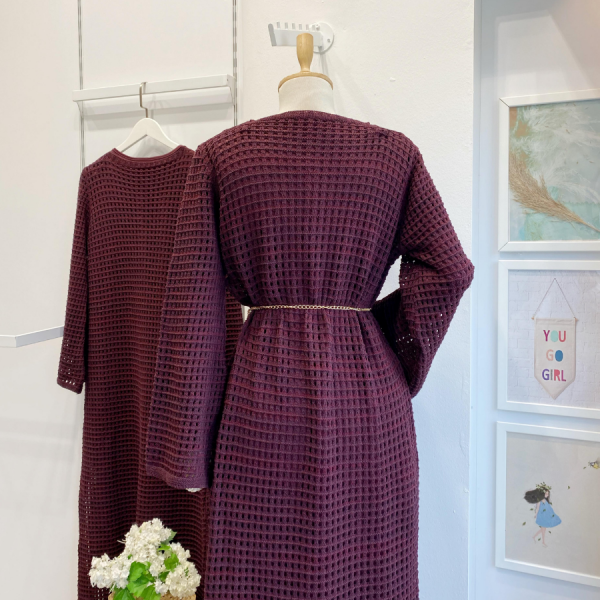Bordo Cheri Örme Triko Elbise