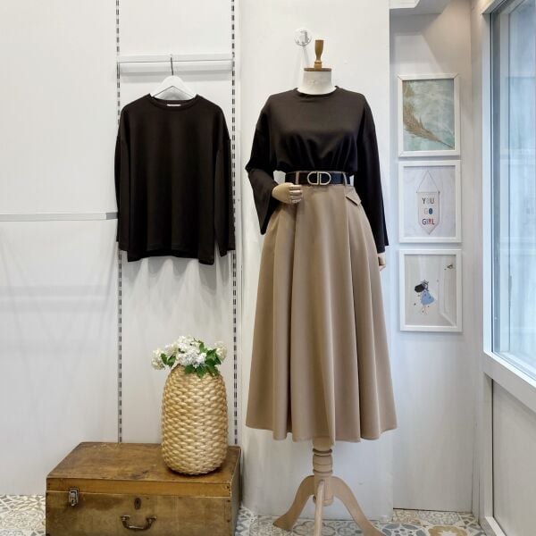 Kemer Detaylı Camel Crep Etek