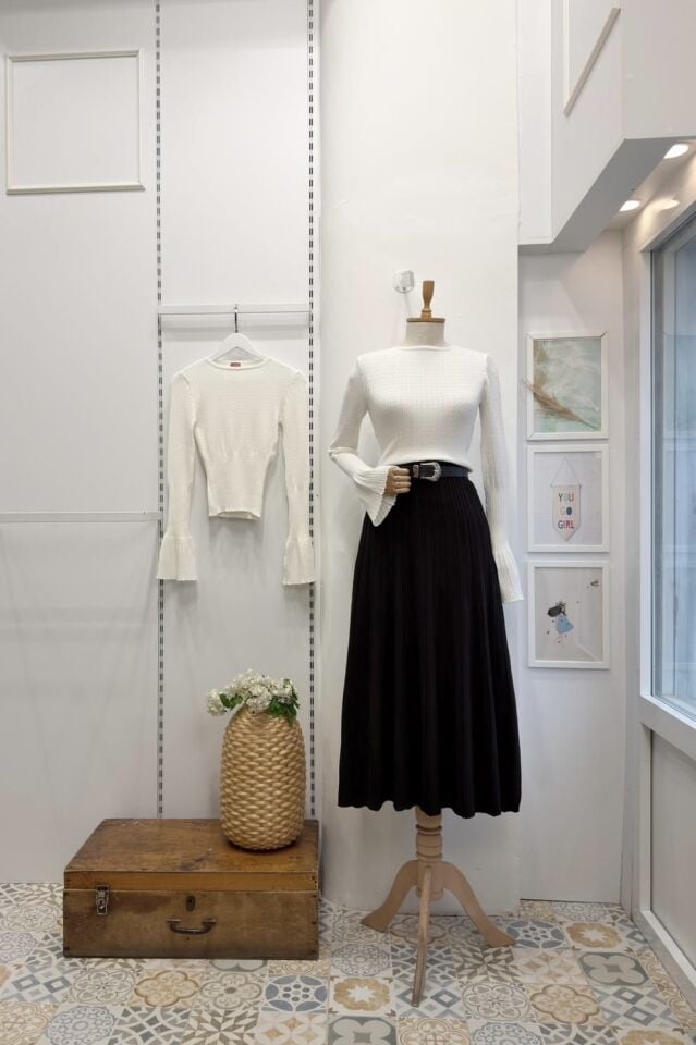 Acı Kahve Dikiş Detaylı Triko Etek