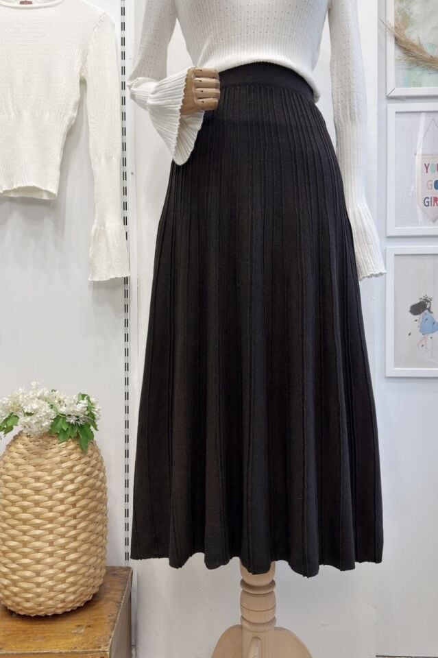 Acı Kahve Dikiş Detaylı Triko Etek