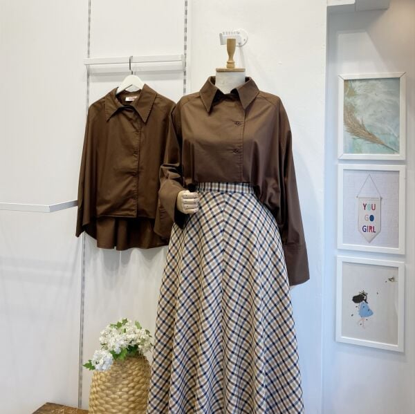 Kahverengi Yandan Düğmeli Poplin Gömlek