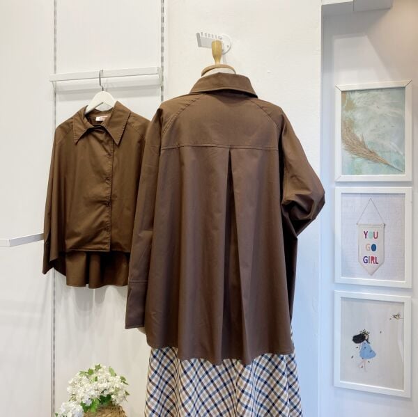 Kahverengi Yandan Düğmeli Poplin Gömlek