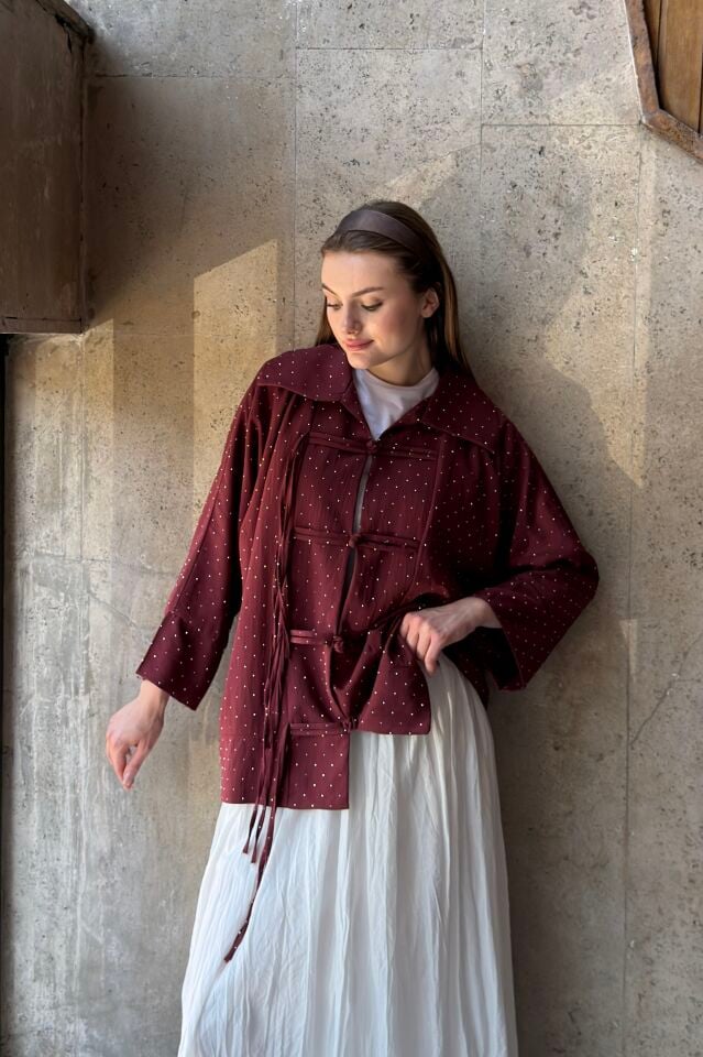 Bordo Taşlı Miyori Ceket