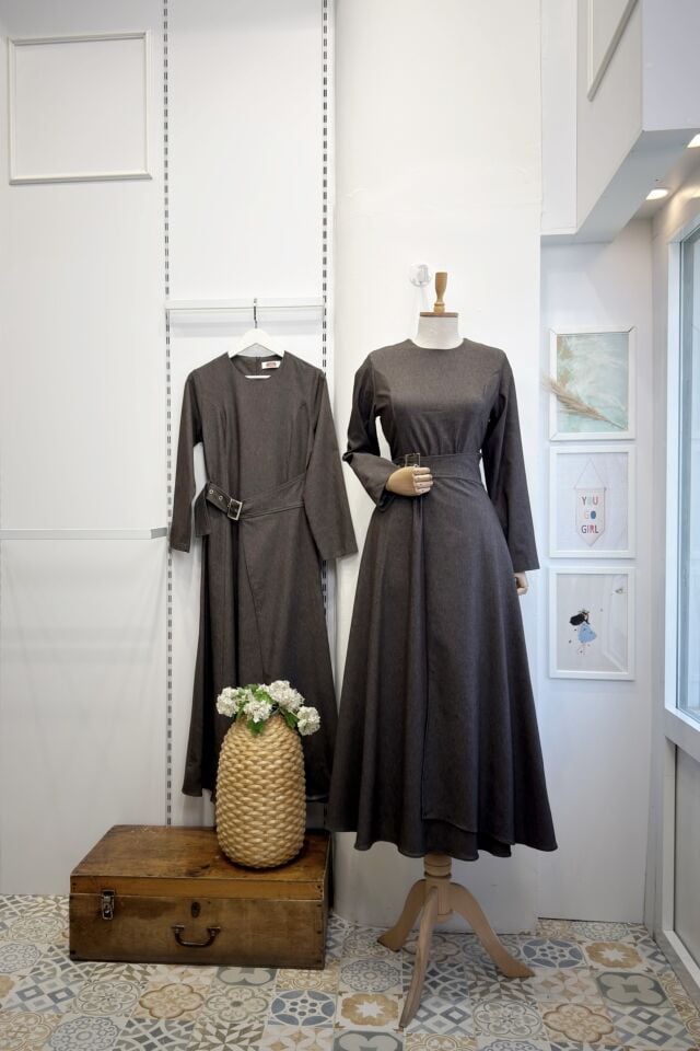 Kahverengi Elaris Kot Elbise