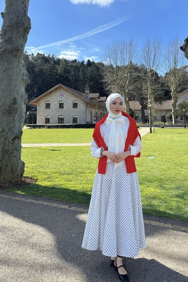 Faya Girls x Beyaz Puantiye Desenli Vintage Etek